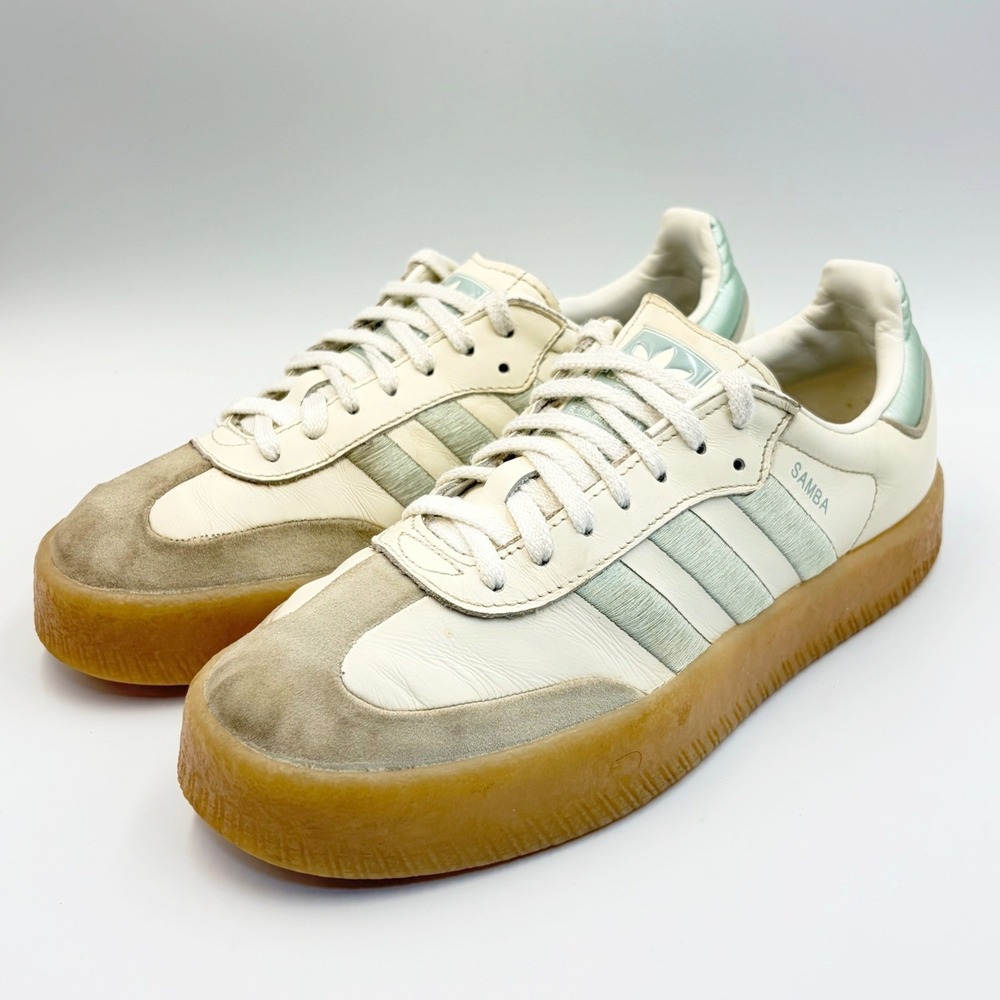 Adidas Women's Sz 9 Sambae Off White Lime Green Gum Sole IG1947 Sneakers Classic
